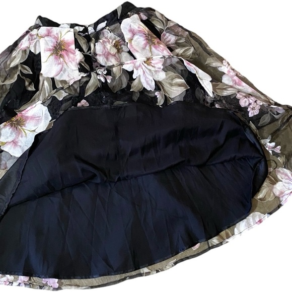 Forever 21 Dark Floral Midi Skirt Black Pink Small Fairycore Romantic Dreamy - Picture 6 of 8